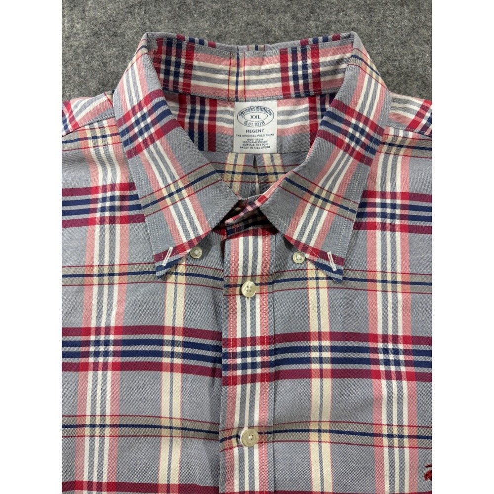 Brooks Brothers Regent Non-Iron Supima Cotton Plaid Button Down Shirt XXL Blue